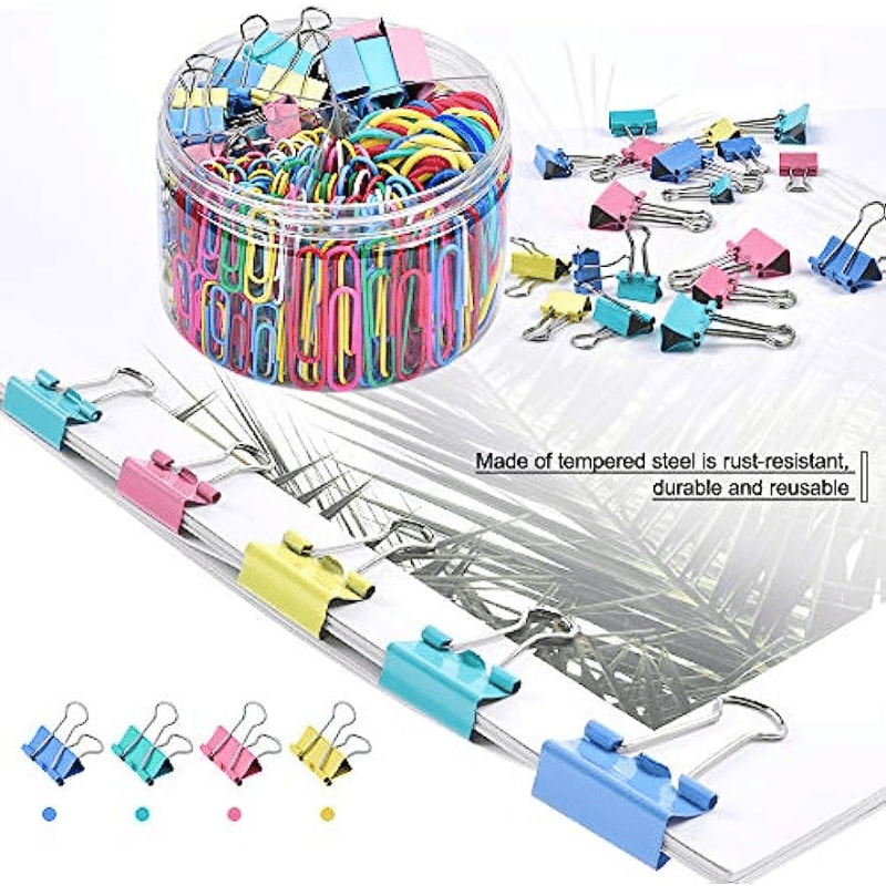 300pcs Colored Office Clips Set, Paper Clips & Binder Clips