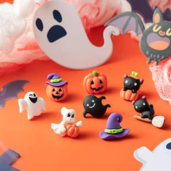32pcs Halloween Themed Cork Metal Thumbnails Pumpkin Cat Decoration Box Set