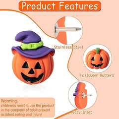 32pcs Halloween Themed Cork Metal Thumbnails Pumpkin Cat Decoration Box Set