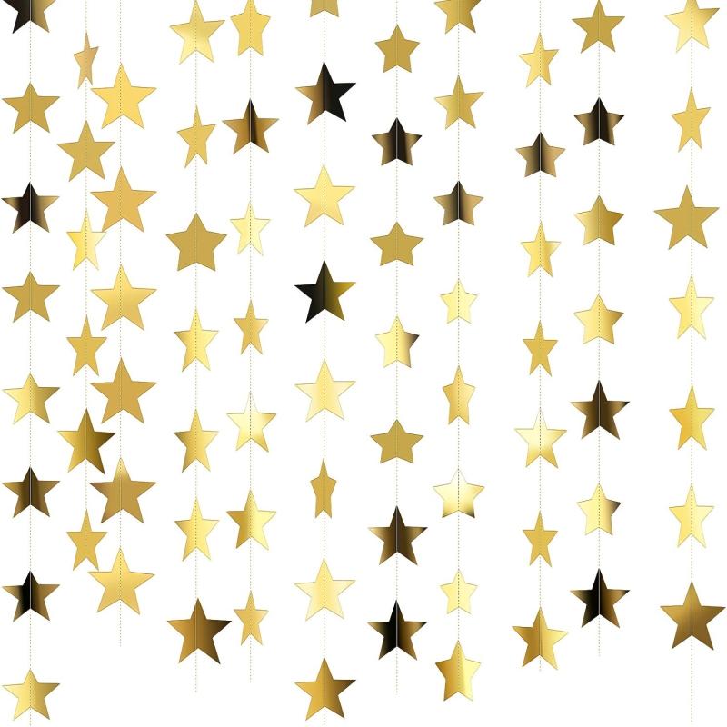 Glitter Star Circle Dot Garland Banner for Wedding Birthday Decor, 2 Packs