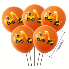 15pcs Construction Vehicle Latex Balloons Excavator Safety Hat Printed