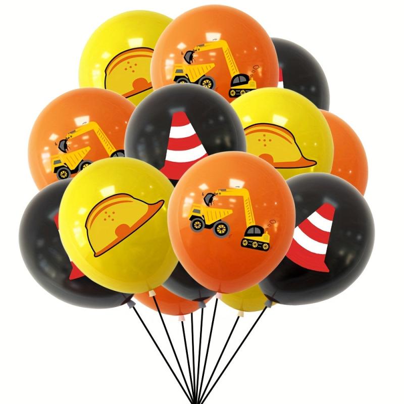 15pcs Construction Vehicle Latex Balloons Excavator Safety Hat Printed
