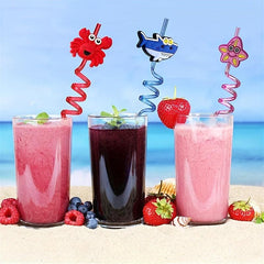 20pcs Sea Animal Curved Straws for Summer Parties