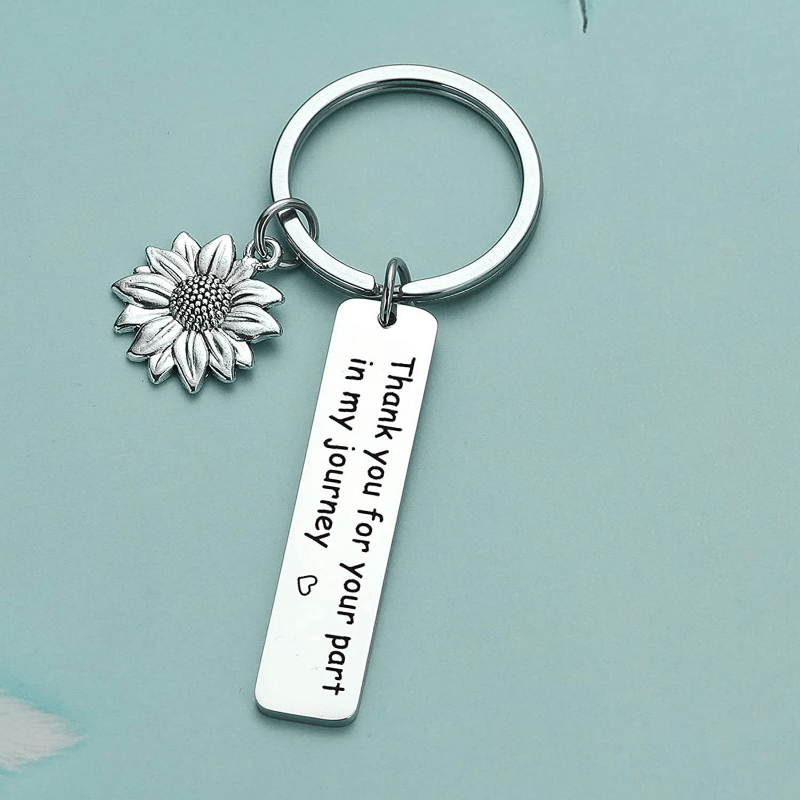 Stainless Steel Thank You For Your Part In My Journey Sunflower Pendant Keychain