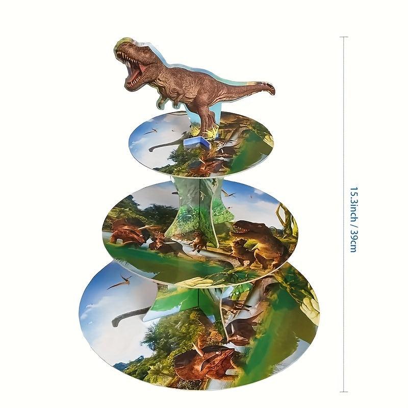 Jungle Safari Dinosaur Cupcake Stand 3 Tier for Boys Birthday Party