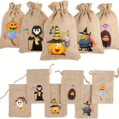 Halloween Burlap Rope Gift Bags with Drawstring for Party