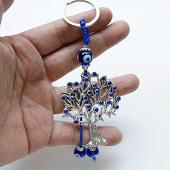 Silver Lucky Evil Eyes Keychain Ring Protection Blessing Pendant