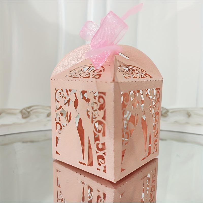 25pcs Bride And Groom Candy Boxes With Ribbons Gift Boxes For Guests Wedding