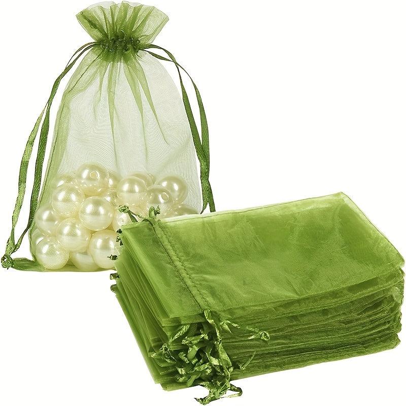 100pcs Olive Green Organza Drawstring Bags Candy Mesh Gift Bags Jewelry Pouches