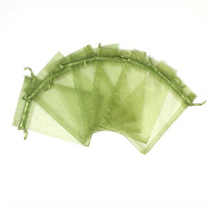 100pcs Olive Green Organza Drawstring Bags Candy Mesh Gift Bags Jewelry Pouches