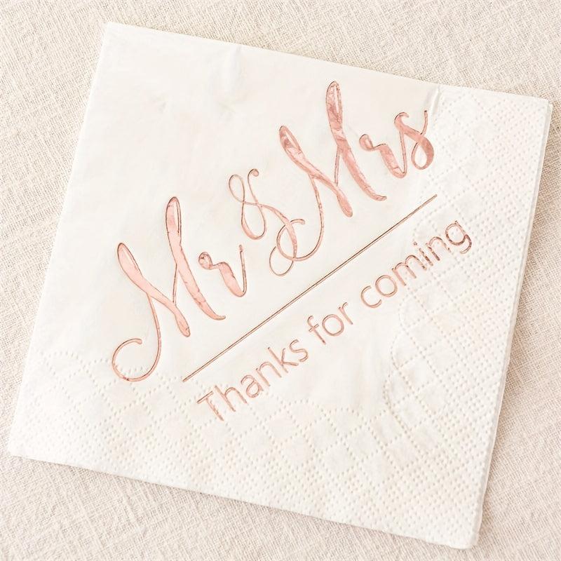 Rose Pink Golden Wedding Napkins Mr And Mrs Cocktail Beverage Dessert Napkins