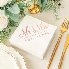 Rose Pink Golden Wedding Napkins Mr And Mrs Cocktail Beverage Dessert Napkins