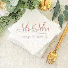 Rose Pink Golden Wedding Napkins Mr And Mrs Cocktail Beverage Dessert Napkins