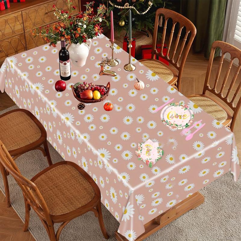 Small Daisy Theme Tablecloth Flower Pattern Waterproof Rectangular Tablecloth