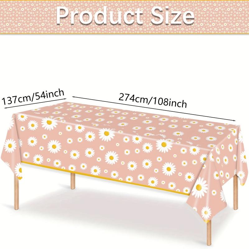 Small Daisy Theme Tablecloth Flower Pattern Waterproof Rectangular Tablecloth