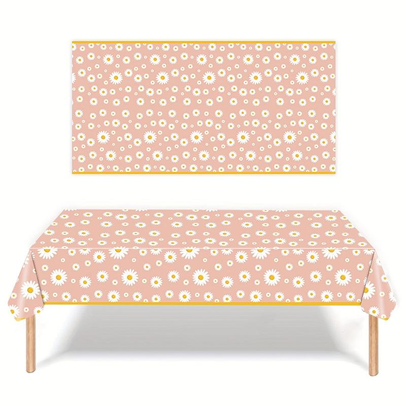 Small Daisy Theme Tablecloth Flower Pattern Waterproof Rectangular Tablecloth