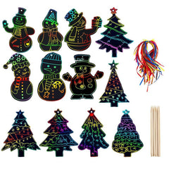 48pcs Snowman Christmas Tree Scratch Painting Paper DIY Bookmark