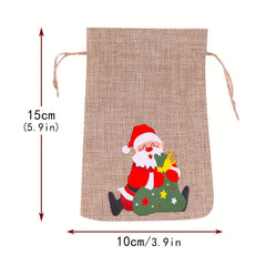 6pcs Christmas Linen Flax Bag Drawstring Pouch Jewelry Packaging Party Gift Bags