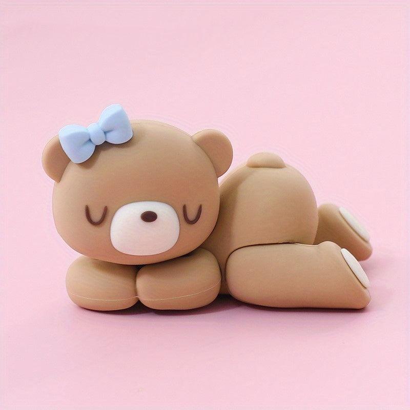 Pink Bear Statue Baby Birthday Cake Topper