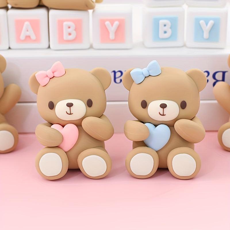 Pink Bear Statue Baby Birthday Cake Topper