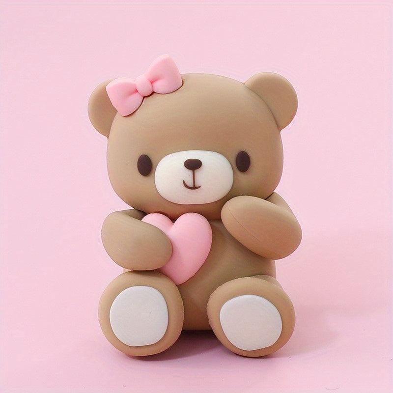 Pink Bear Statue Baby Birthday Cake Topper