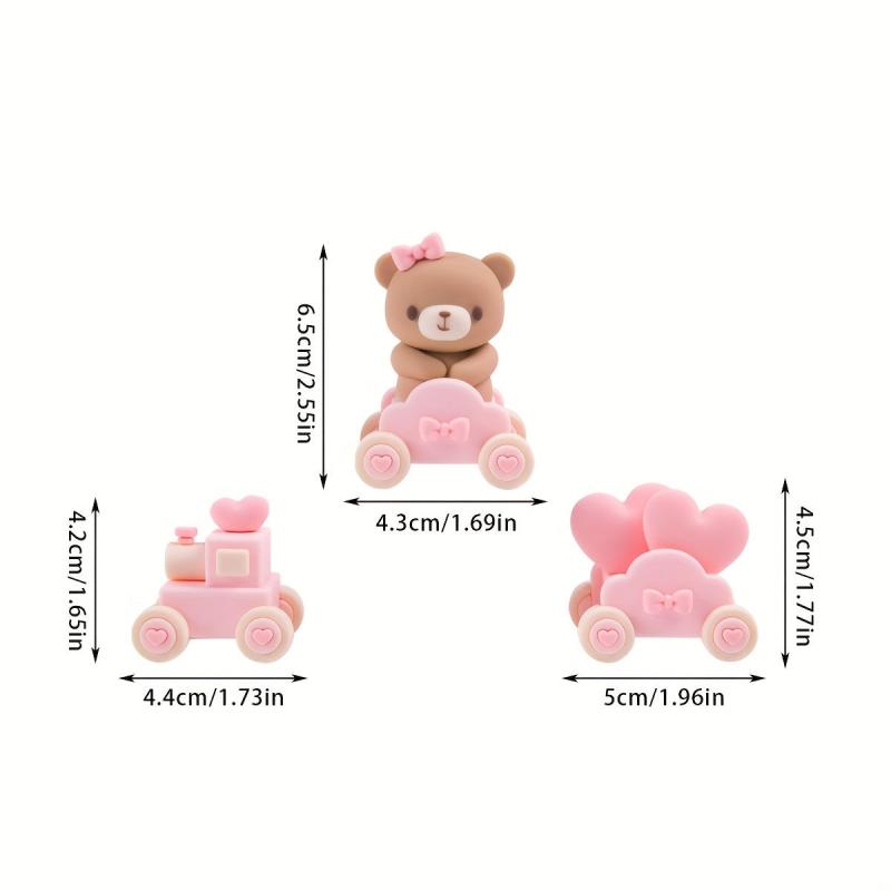 Pink Bear Statue Baby Birthday Cake Topper