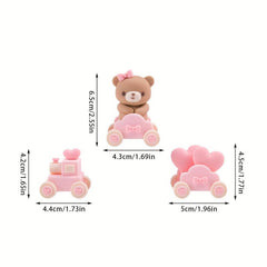 Pink Bear Statue Baby Birthday Cake Topper