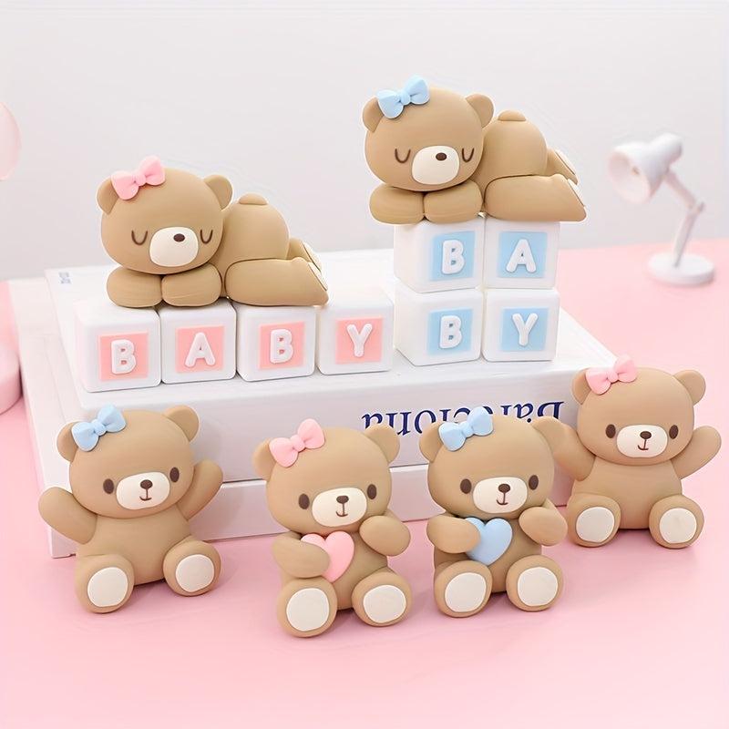 Pink Bear Statue Baby Birthday Cake Topper