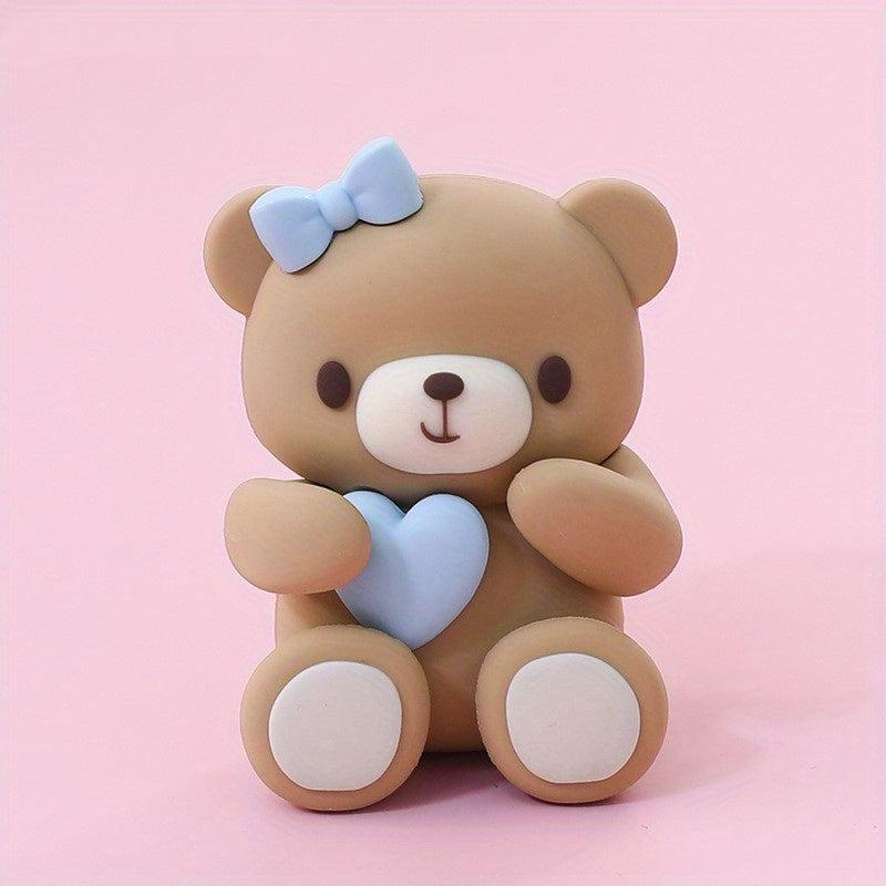 Pink Bear Statue Baby Birthday Cake Topper