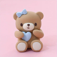 Pink Bear Statue Baby Birthday Cake Topper