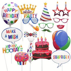 18pcs Happy Birthday Balloon Cake Candle Party Photo Booth Props