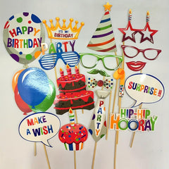 18pcs Happy Birthday Balloon Cake Candle Party Photo Booth Props