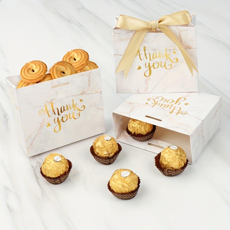 25pcs Marble Thank You Gift Bags Mini Gift Bags Bulk With Golden Bow Ribbon