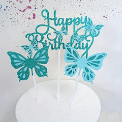 3pcs Sequin Butterfly Happy Birthday Cake Toppers Baby Shower Girl Birthday Part