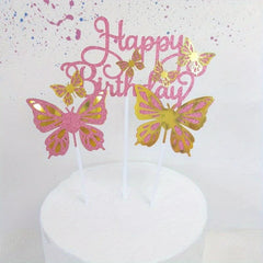 3pcs Sequin Butterfly Happy Birthday Cake Toppers Baby Shower Girl Birthday Part