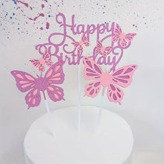 3pcs Sequin Butterfly Happy Birthday Cake Toppers Baby Shower Girl Birthday Part