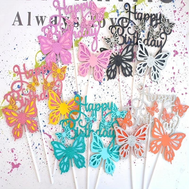 3pcs Sequin Butterfly Happy Birthday Cake Toppers Baby Shower Girl Birthday Part