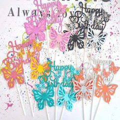 3pcs Sequin Butterfly Happy Birthday Cake Toppers Baby Shower Girl Birthday Part