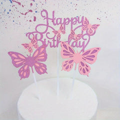 3pcs Sequin Butterfly Happy Birthday Cake Toppers Baby Shower Girl Birthday Part