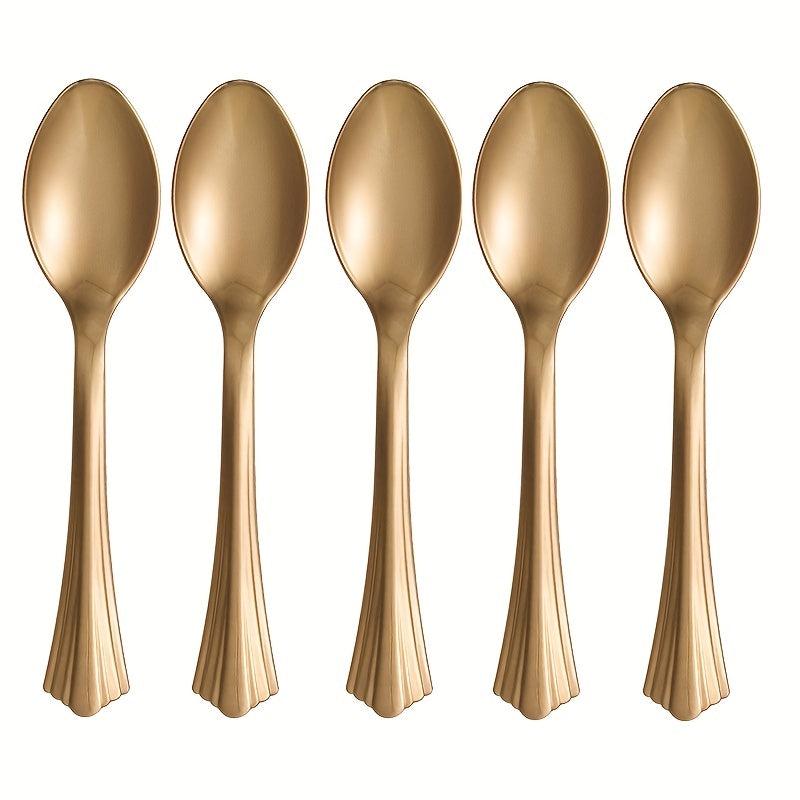 25pcs Plastic Spoon Set Bronzing Dot Tableware Home Decor Party Supplies