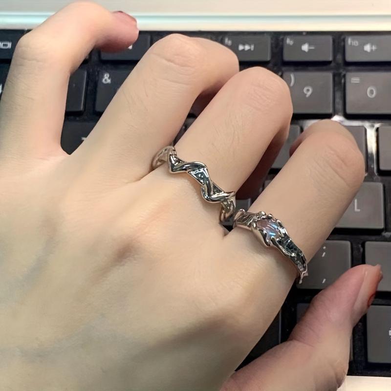 Light Moonstone Geometric Ring Adjustable Pair Ring for Women