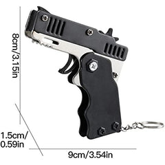 Metal Burst Rubber Band Toy Mini Folding Launcher Keychain 60 Bands