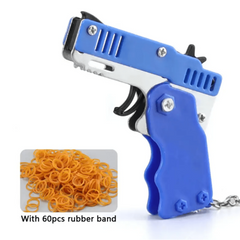 Metal Burst Rubber Band Toy Mini Folding Launcher Keychain 60 Bands
