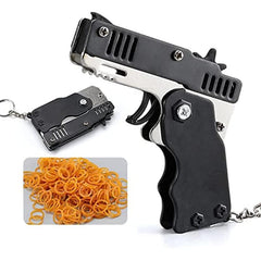 Metal Burst Rubber Band Toy Mini Folding Launcher Keychain 60 Bands