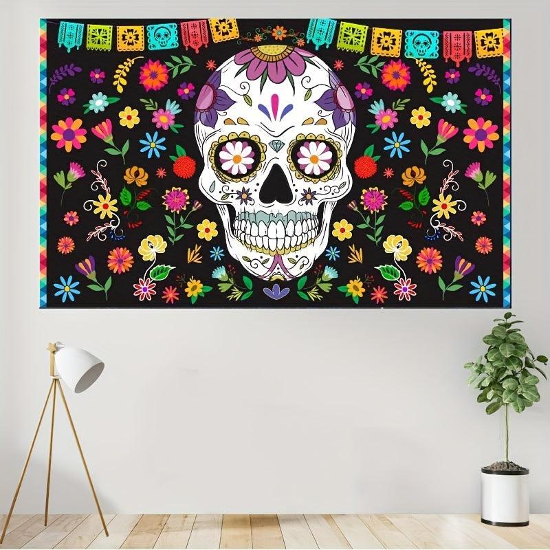 Halloween Banner Skull Background Party Decorations