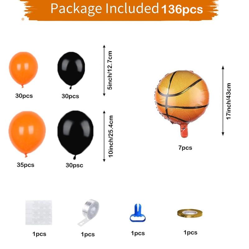 136pcs Basketball Balloon Set Orange Balloon Chain Boys' Birthday Party