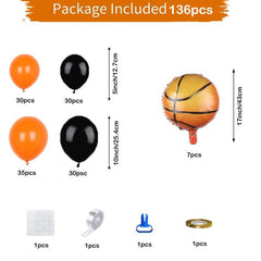 136pcs Basketball Balloon Set Orange Balloon Chain Boys' Birthday Party