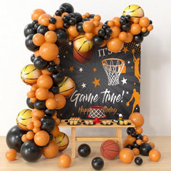 136pcs Basketball Balloon Set Orange Balloon Chain Boys' Birthday Party