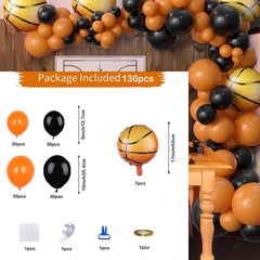 136pcs Basketball Balloon Set Orange Balloon Chain Boys' Birthday Party