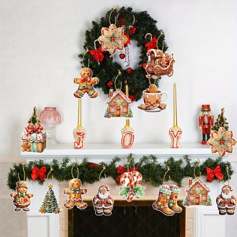 12pcs Gingerbread Man Theme Christmas Party Decoration Pendants